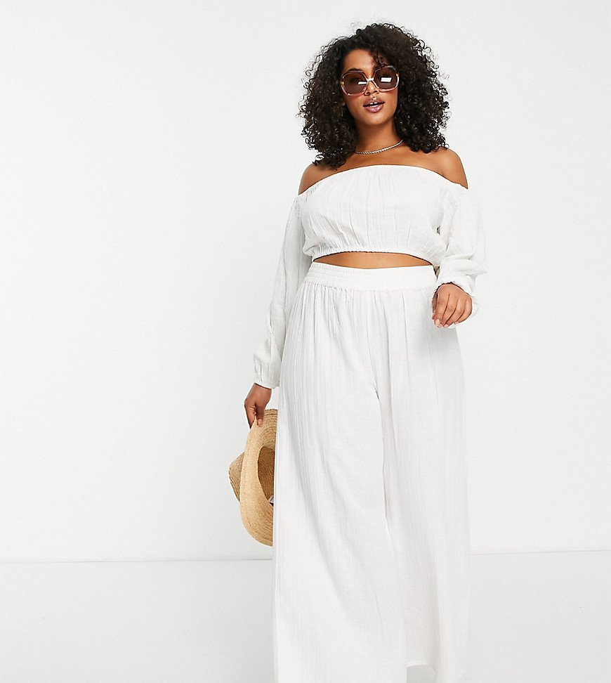 Plus-size top by ASOS DESIGN Dreaming of the beach Bardot design Volume sleeves Elasticated trim Cropped length Regular fit