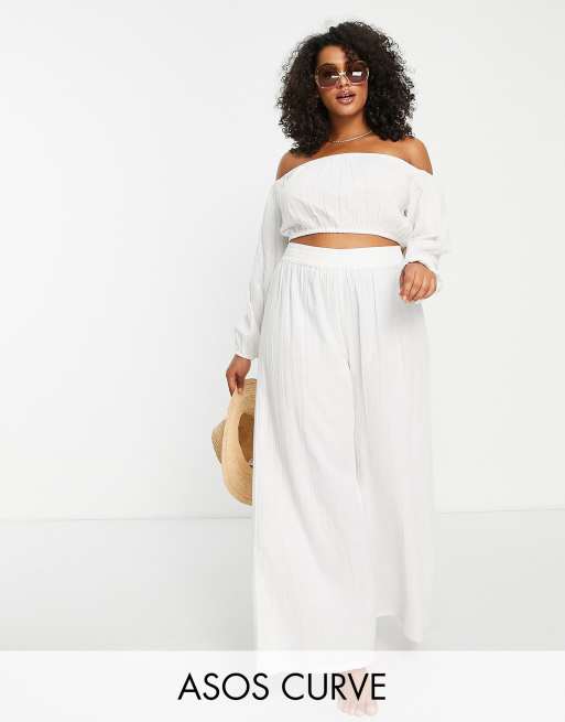 ASOS DESIGN Curve off shoulder beach crop top in natural gauze