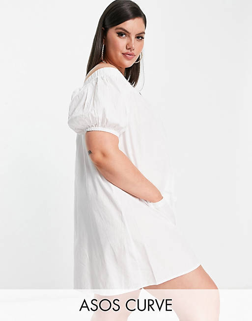 Jumpsuits & Playsuits curve off shoulder button through swing playsuit in white 