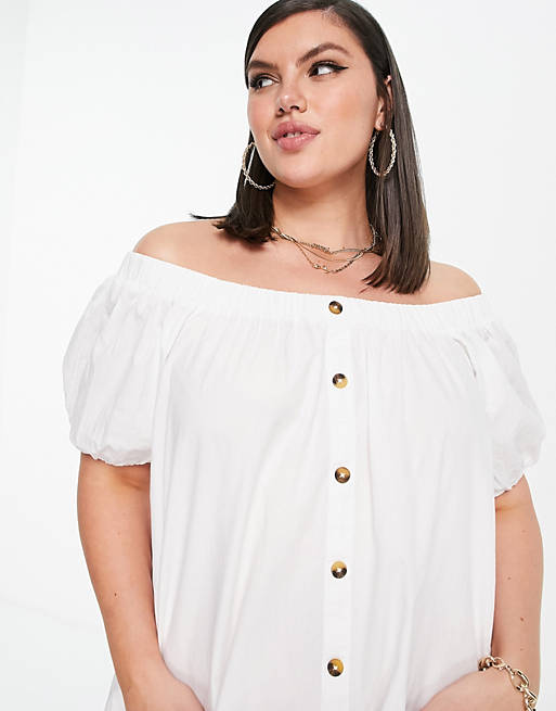 Jumpsuits & Playsuits curve off shoulder button through swing playsuit in white 