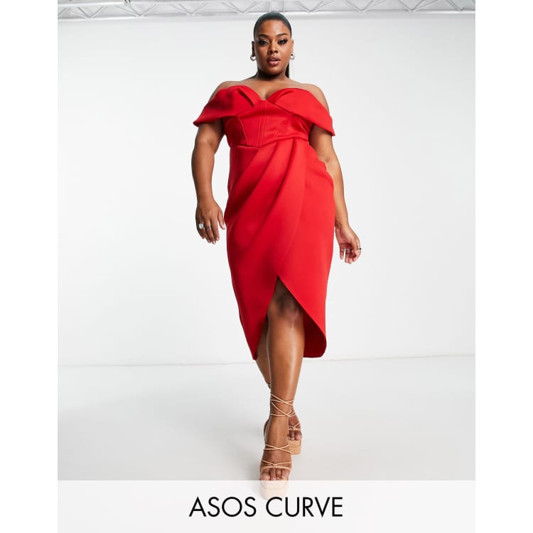 ASOS DESIGN Curve off-shoulder midi dress in | ASOS