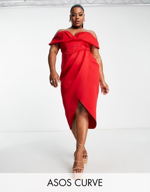 asos red off the shoulder dress