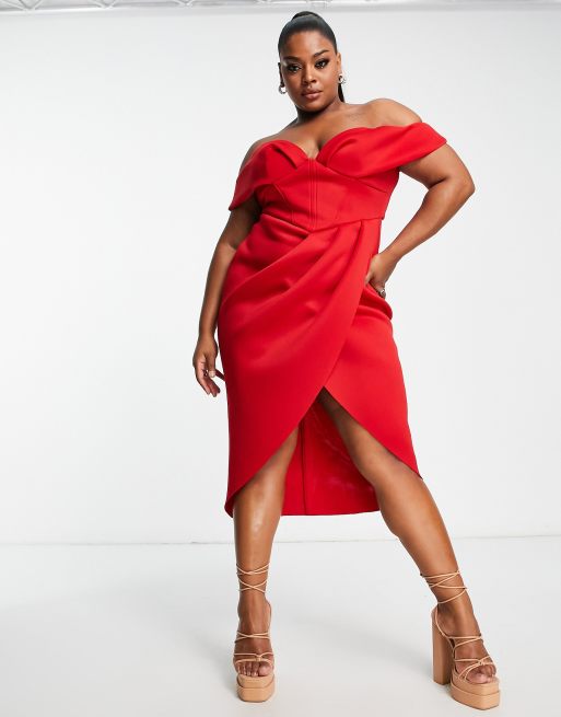 asos red off the shoulder dress