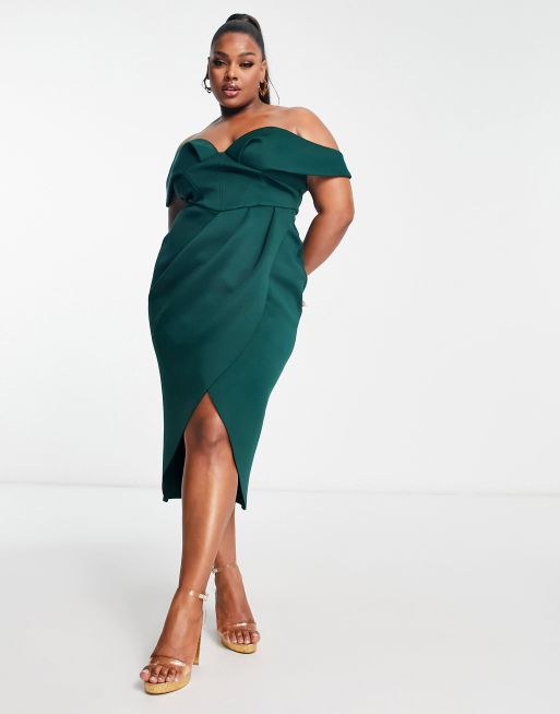 Off shoulder wrap 2025 skirt midi dress