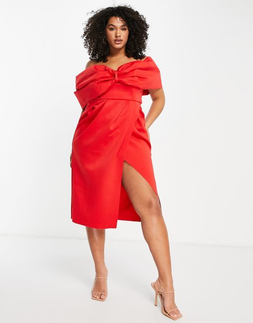 asos red off the shoulder dress