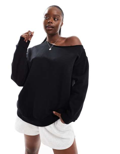 ASOS DESIGN Curve off shoulder oversized sweatshirt in black - view 1