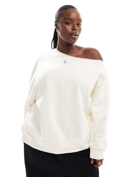 ASOS DESIGN Curve off shoulder oversized sweatshirt in ecru - view 1