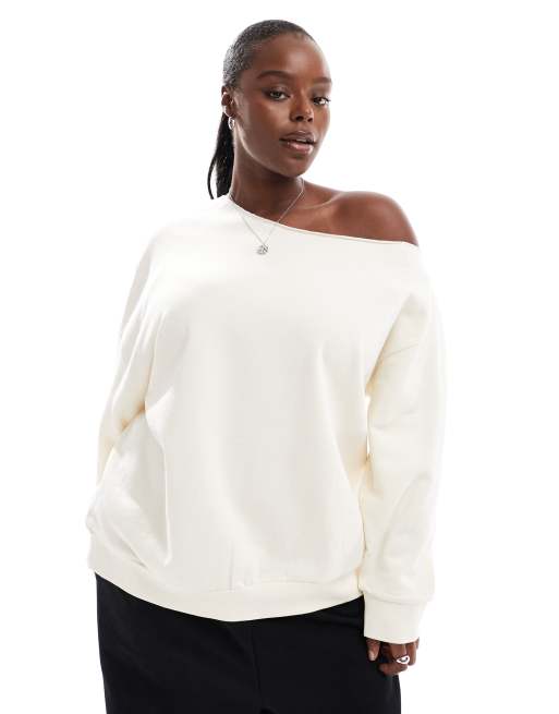 ASOS DESIGN Curve off shoulder oversized sweatshirt in ecru