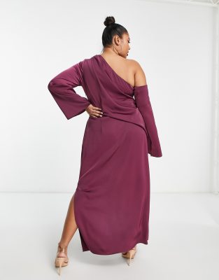 ASOS DESIGN Curve off shoulder satin maxi dress with drape