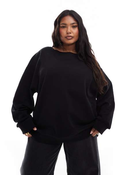 ASOS DESIGN Curve off shoulder sweatshirt in black - view 1
