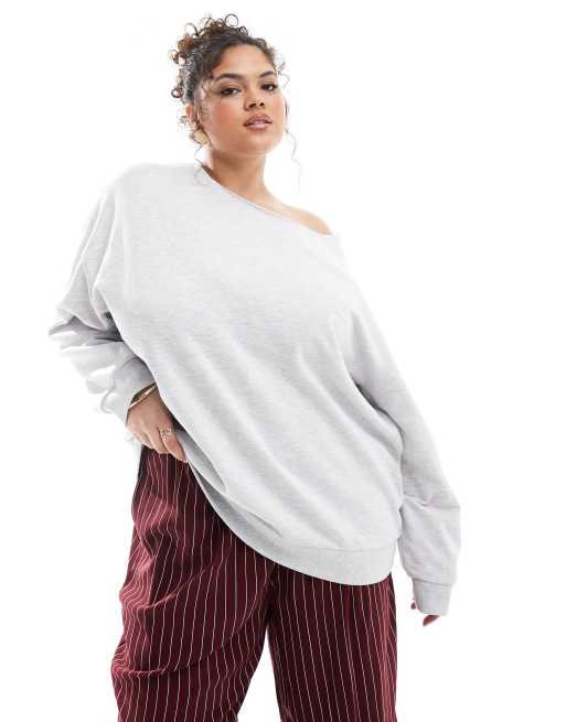 ASOS DESIGN Curve off-shoulder sweatshirt in ice heather