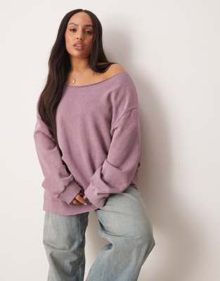 ASOS DESIGN Curve off shoulder sweatshirt in washed purple