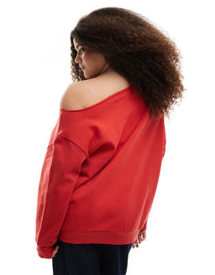 Asos Curve Asos Design Curve Off Shoulder Sweatshirt With Boston Graphic