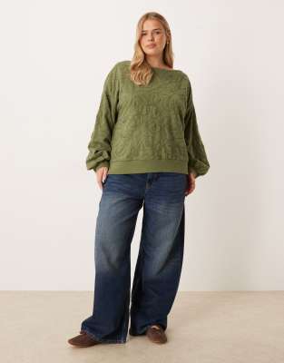 Asos Curve Asos Design Curve Off Shoulder Sweatshirt With Embroidery Detail In Red