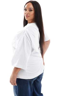 Asos Curve Asos Design Curve Off Shoulder T-shirt With Elastic Ruched Detail In White