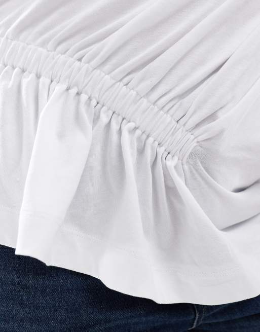 ASOS DESIGN Curve off shoulder t-shirt with elastic ruched detail in white, 4 of 4