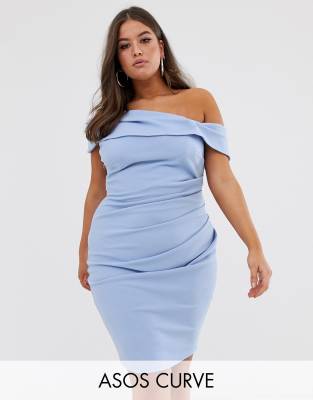 asos blue off the shoulder dress