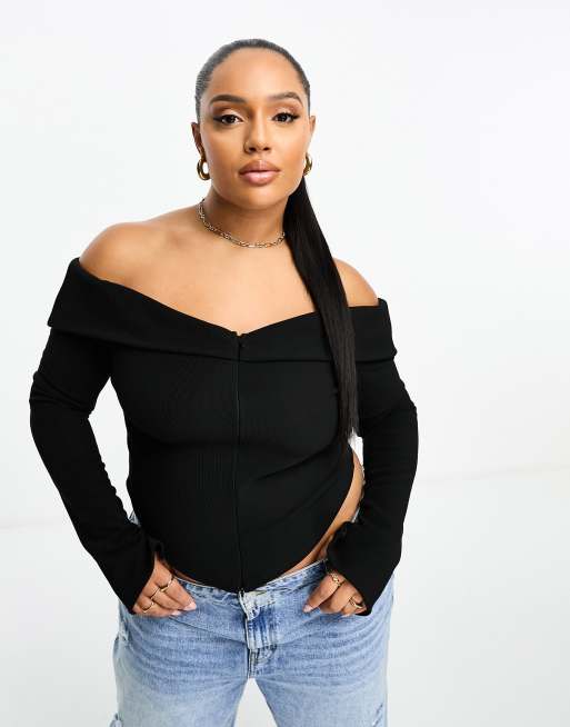 Off the shoulder shop zip up top