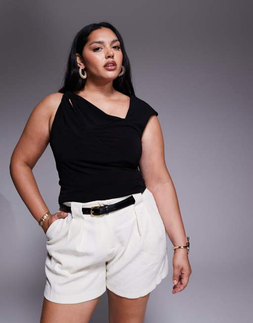 ASOS DESIGN Curve off shoulder trim detail top with cut out in black
