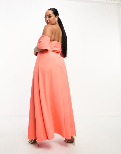off the shoulder coral maxi dress Ella Pink Off Shoulder Prom Dress - US 10