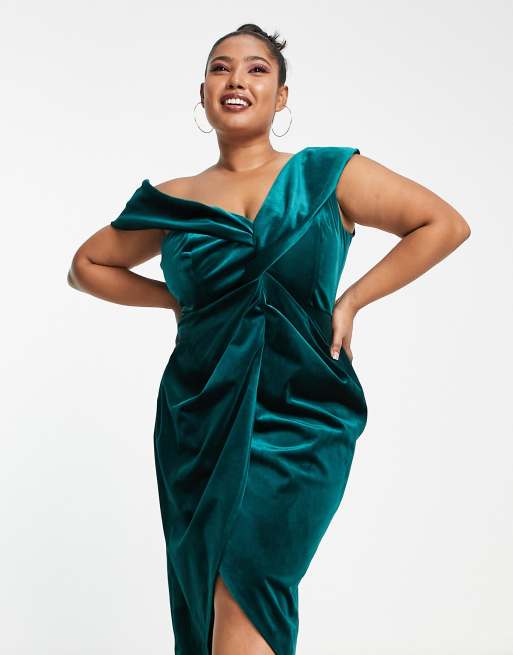 Tfnc velvet midi wrap dress hot sale in emerald