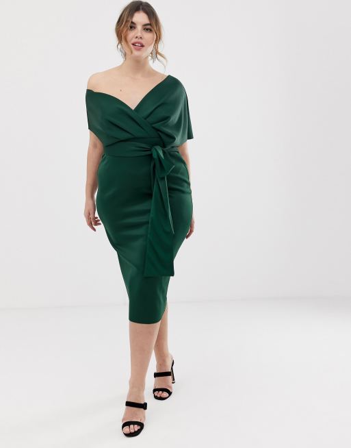 ASOS DESIGN Curve off shoulder wrap midi dress with tie detail