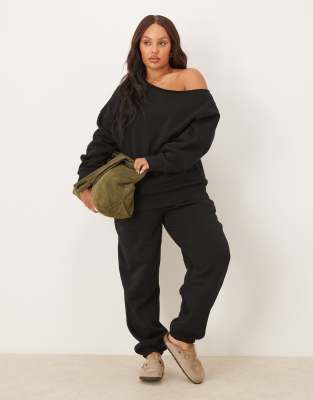 Asos Curve Asos Design Curve Off The Shoulder Brushback Sweatshirt In Black