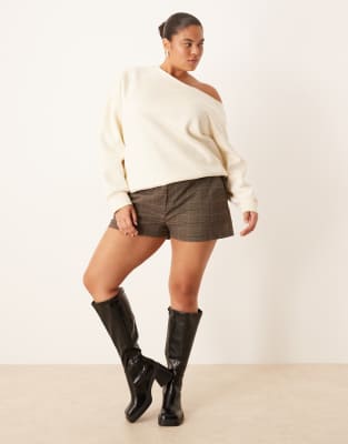 Asos Curve Asos Design Curve Off The Shoulder Brushback Sweatshirt In White