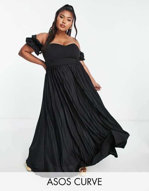 ASOS DESIGN Curve - Offshoulder bardot-maxikjole i sort