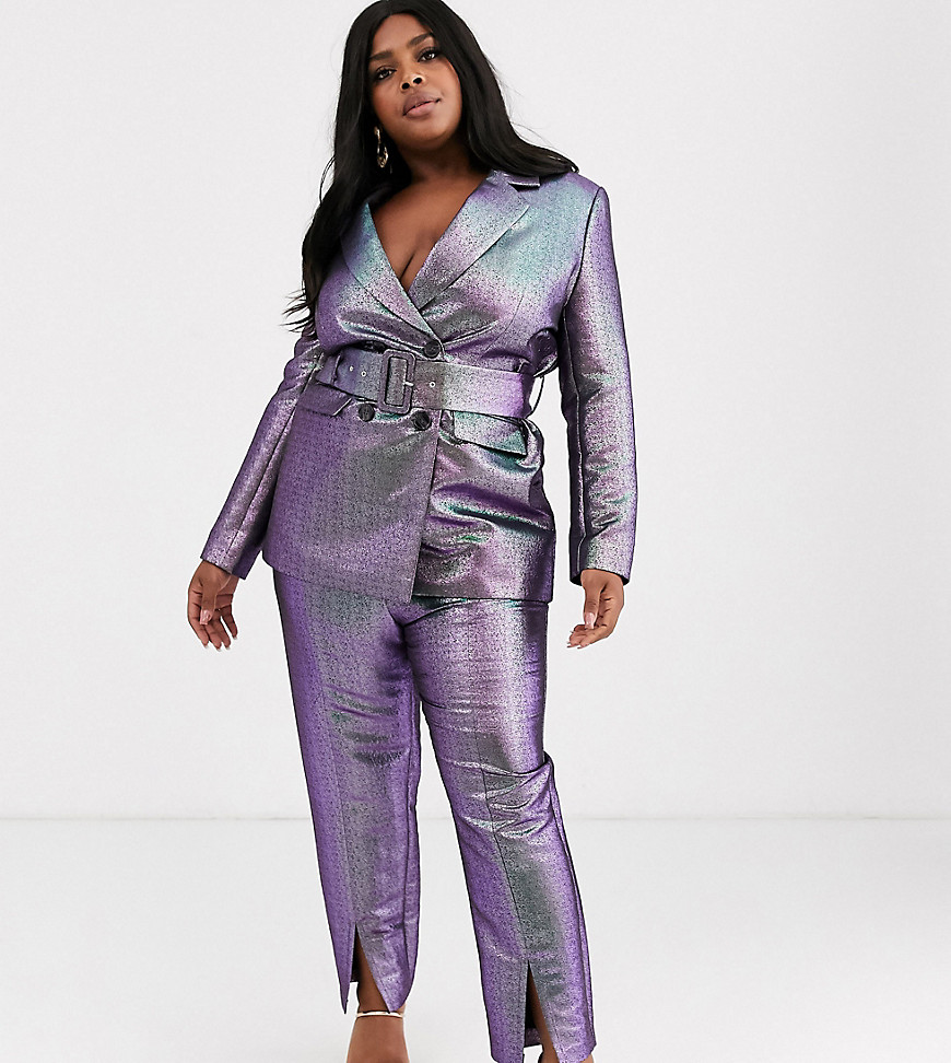 ASOS DESIGN Curve – Oilslick – Kostymbyxor i metallic med smal passform-Flerfärgad