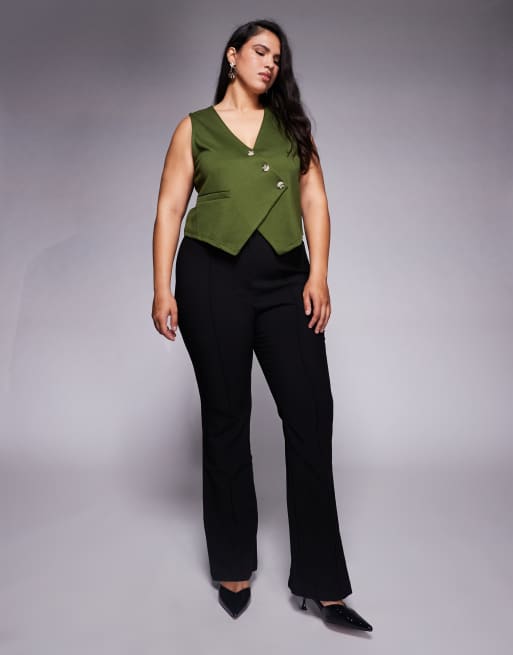 ASOS DESIGN Curve - Olivengrøn asymmetrisk habitvestetop i jersey-twill, 2 af 4