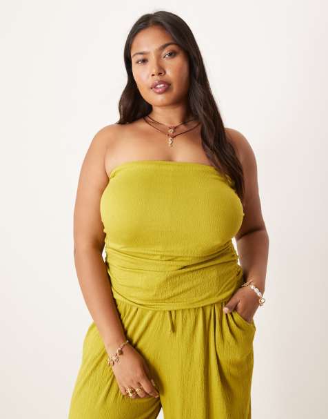 ASOS DESIGN Curve - Olivengrøn bandeau-top i krølstof - Del af sæt - view 1