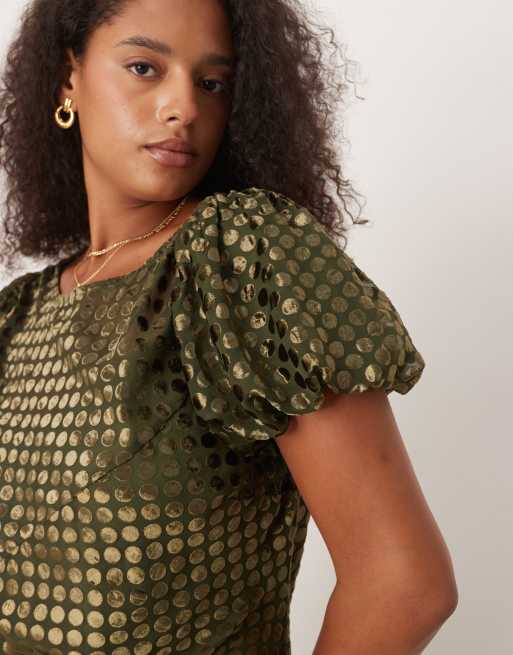 ASOS DESIGN Curve - Olivengrøn maxikjole med burnout-mønster i velour samt dyb rund hals, 2 af 4