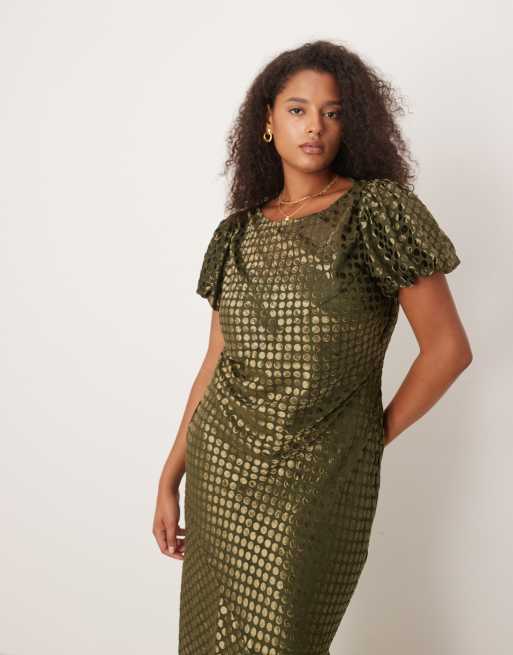 ASOS DESIGN Curve - Olivengrøn maxikjole med burnout-mønster i velour samt dyb rund hals, 4 af 4