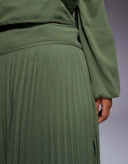 ASOS DESIGN Curve – Olivgrön maxikjol med sänkt midja och veck, del av set, 2 av 5