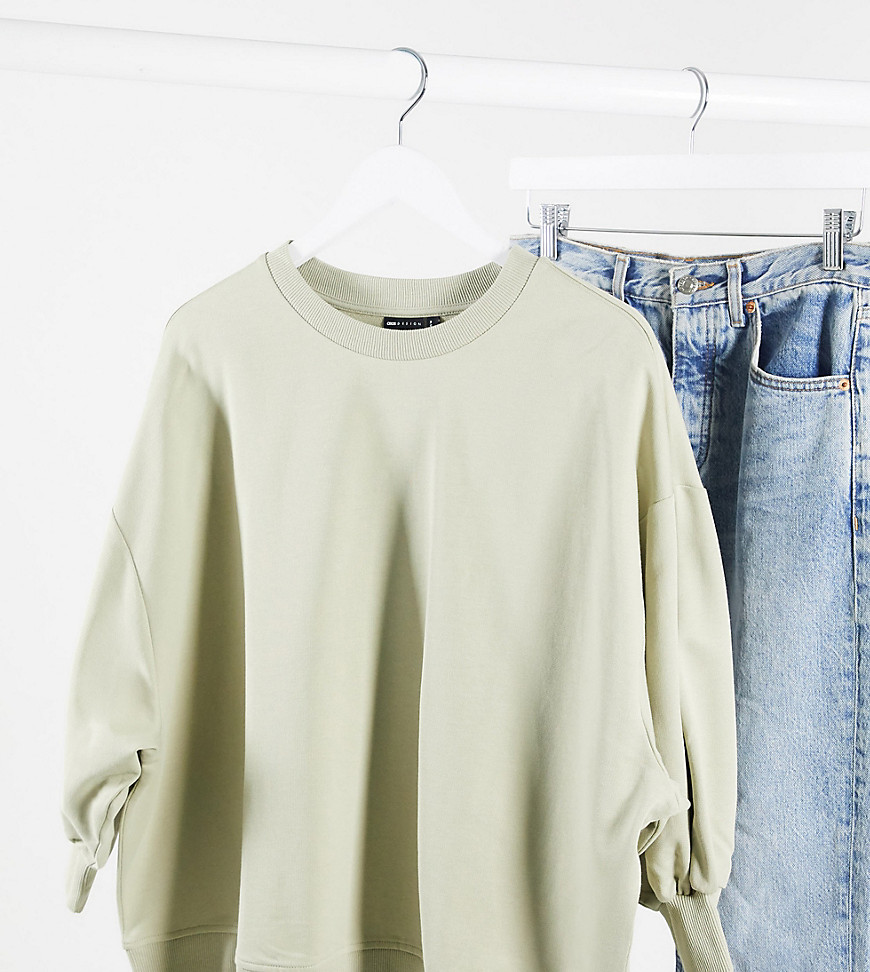ASOS DESIGN – Curve – Olivgrön sweatshirt med boxig passform och vid ärm