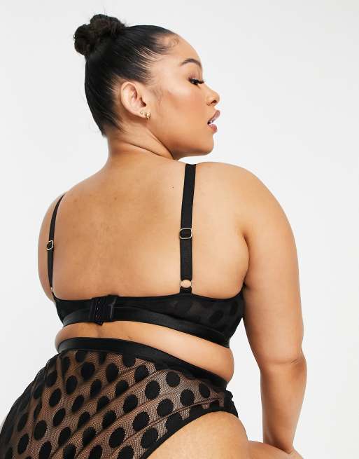 ASOS DESIGN Curve – Olivia – Czarny biustonosz z fiszbinami w duże grochy, 2 z 4