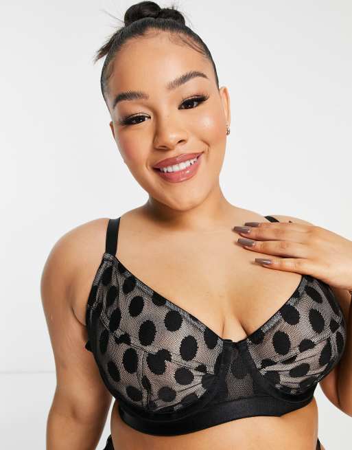 ASOS DESIGN Curve – Olivia – Czarny biustonosz z fiszbinami w duże grochy, 3 z 4