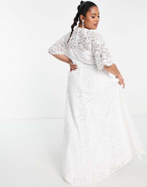 ASOS DESIGN Curve Olivia lace flutter sleeve wedding dress