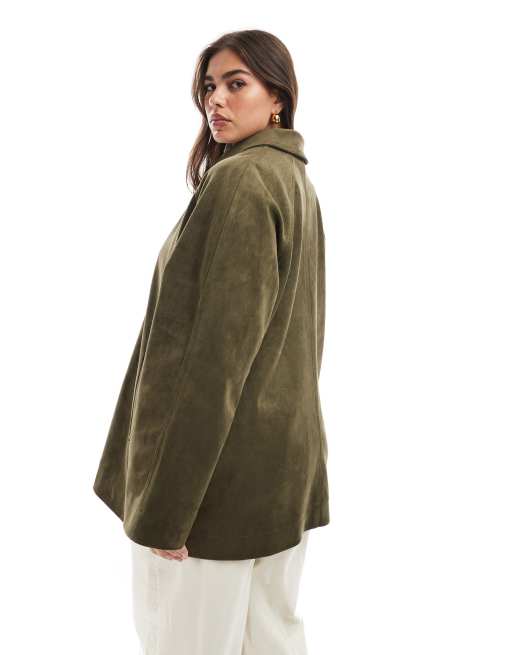 ASOS DESIGN Curve – Oliwkowy płaszcz z imitacji zamszu, 4 z 4