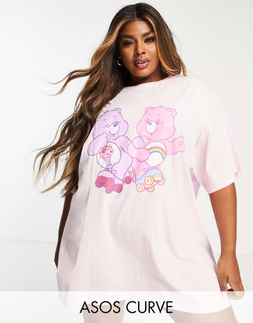 ASOS DESIGN Curve - Omkeerbaar slaap T-shirt met dansende troetelbeertjes in roze en lila