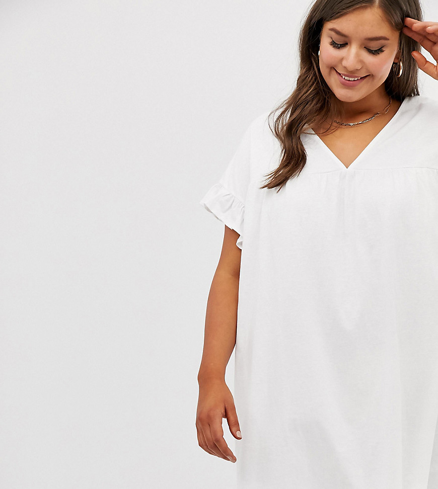 ASOS DESIGN - Curve - Omkeerbare aangerimpelde mini-jurk van slubkatoen-Wit