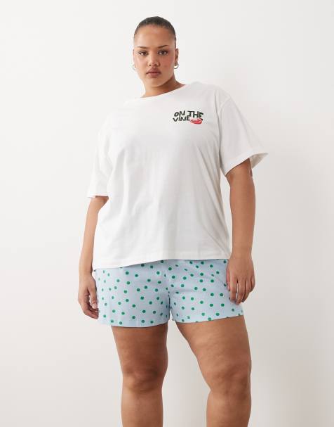 ASOS DESIGN Curve On the vine tomato short sleeve tee and short nightwear set in blue - view 1