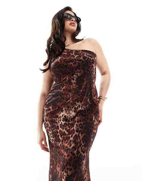 ASOS DESIGN Curve one shoulder mesh maxi dress in leopard print - view 1