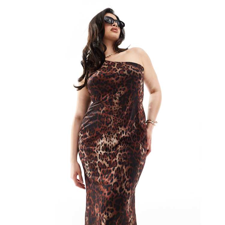 ASOS DESIGN Curve one shoulder mesh maxi dress in leopard print | ASOS