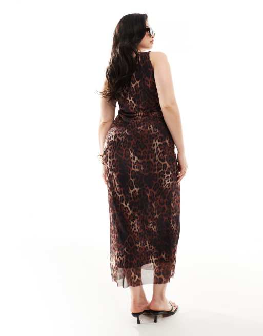 ASOS DESIGN Curve one shoulder mesh maxi dress in leopard print | ASOS