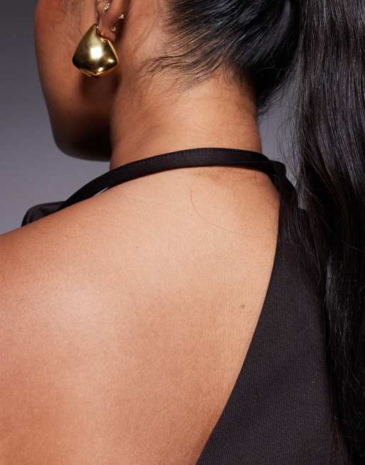 ASOS DESIGN Curve one shoulder midi dress in chocolate in scuba-style fabric, 4 of 4