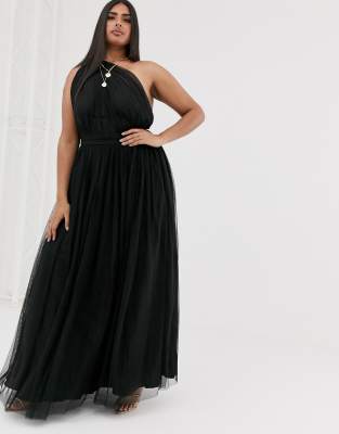 asos design tulle one shoulder maxi dress