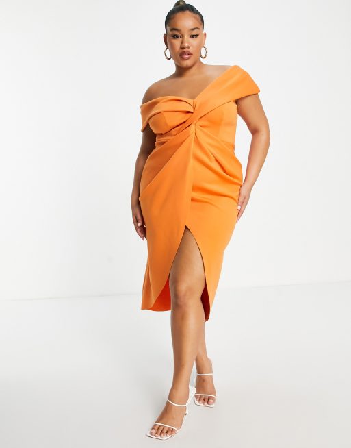 Orange Dress - Twist Front Dress - Short Sleeve Midi Dress - Lulus