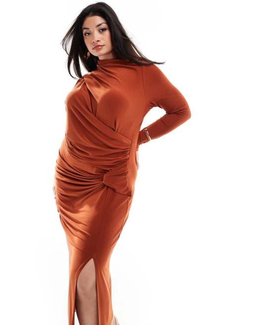 ASOS DESIGN Curve one sleeve maxi dress with slashed front